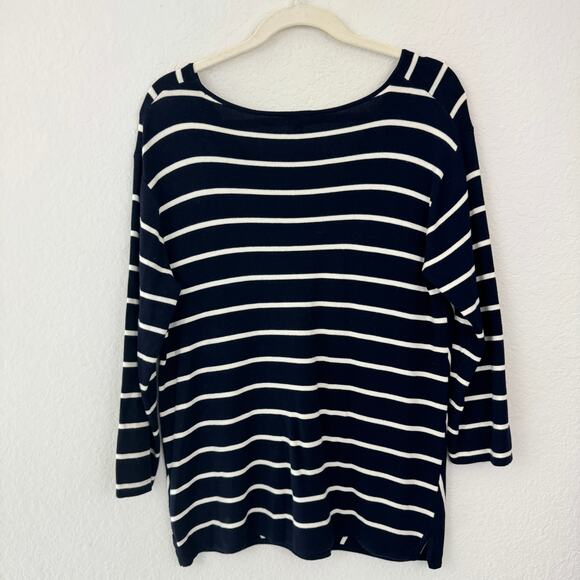 Talbots Pullover Sweater Size M V Neck Striped Viscose Nylon Classic Blue - Picture 3 of 5